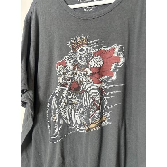 Lucky Brand Good Luck Fortune Skeleton Motorcycle Cotton T-Shirt Mens 2XL Biker - Picture 2 of 5